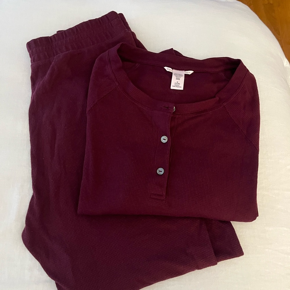 Victoria's Secret Burgundy Waffle Pajama Set